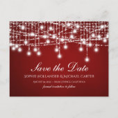 White Twinkle String Lights Save the Date rot Postkarte (Vorderseite)