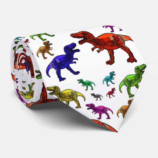 White Tyrannosaurus T Rex Rainbow Dinosaurier Krawatte (Gerollt)