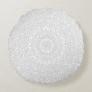 White über White Mandala Kaleidoscope Medallion Rundes Kissen