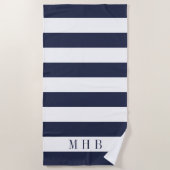 White und Midnight Blue Strip und Monogram Strandtuch (Vorderseite)