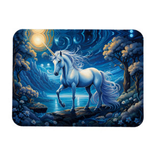 White Unicorate Fantasy Full Moon Magnet