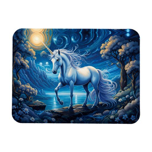 White Unicorate Fantasy Full Moon Magnet (Horizontal)