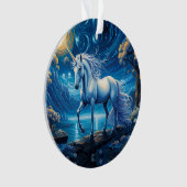 White Unicorate Fantasy Full Moon Ornament (Vorderseite)