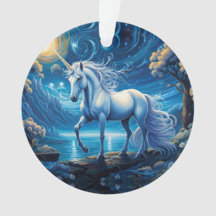 White Unicorate Fantasy Full Moon Ornament