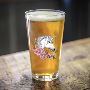 White Unicorn and Flowers Glas