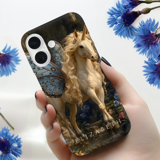 White Unicorn Blue Fairy Wings Fantasy Burg Case-Mate iPhone Hülle