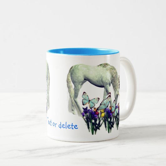 White Unicorn Butterfets Fantasy Personalisiert Zweifarbige Tasse (VorderseiteRechts)