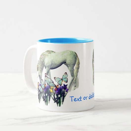 White Unicorn Butterfets Fantasy Personalisiert Zweifarbige Tasse (Vorderseite Links)