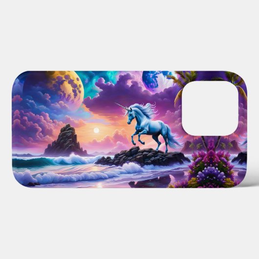 White Unicorn Fantasy Tropical Beach Case-Mate iPhone Hülle (Rückseite (Horizontal))