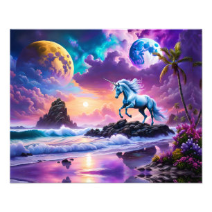 White Unicorn Fantasy Tropical Beach Fotodruck