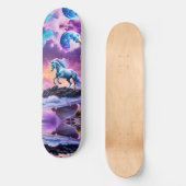 White Unicorn Fantasy Tropical Beach Skateboard (Vorderseite)