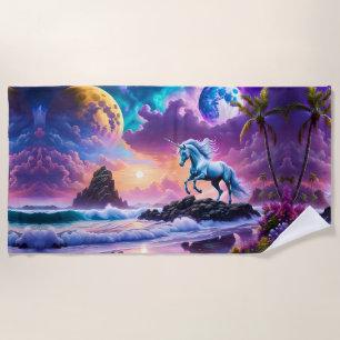 White Unicorn Fantasy Tropical Beach Strandtuch