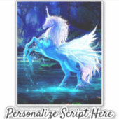 White Unicorn Pegasus Blue Moonlight Square Sticke Aufkleber (Vorderseite)
