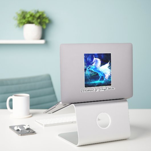 White Unicorn Pegasus Blue Moonlight Square Sticke Aufkleber (Laptop auf Schreibtisch)