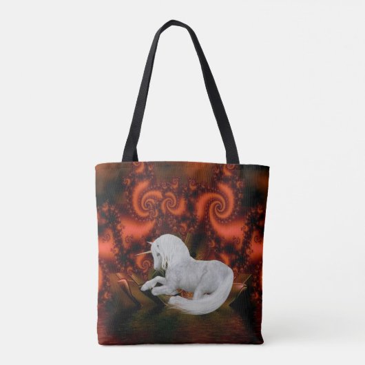White Unicorn Rote Fraktale Fantasy Horst Art Tasche (Rückseite)