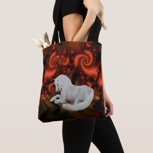 White Unicorn Rote Fraktale Fantasy Horst Art Tasche (Von Nahem)
