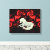White Unicorn Rotes Fraktal Fantasy Horst Art Leinwanddruck (Insitu (Holzboden))