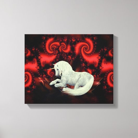 White Unicorn Rotes Fraktal Fantasy Horst Art Leinwanddruck (Vorderseite)