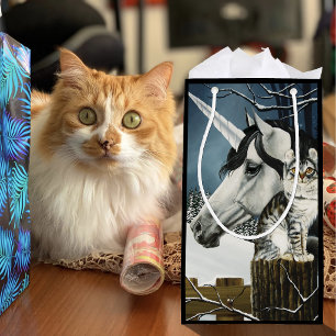 White Unicorn Tabby Cat Fantasy Kleine Geschenktüte