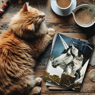 White Unicorn Tabby Cat Fantasy Notizblock