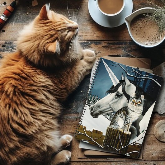 White Unicorn Tabby Cat Fantasy Notizblock