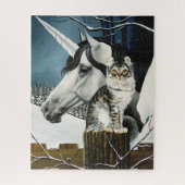 White Unicorn Tabby Cat Fantasy Puzzle (Vertikal)