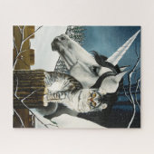White Unicorn Tabby Cat Fantasy Puzzle (Horizontal)