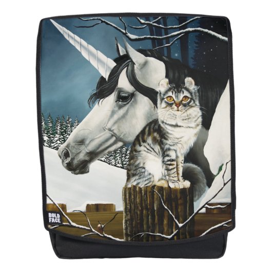 White Unicorn Tabby Cat Fantasy Rucksack (Vorderseite)