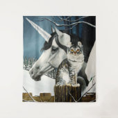 White Unicorn Tabby Cat Fantasy Wandteppich (Vorderseite)