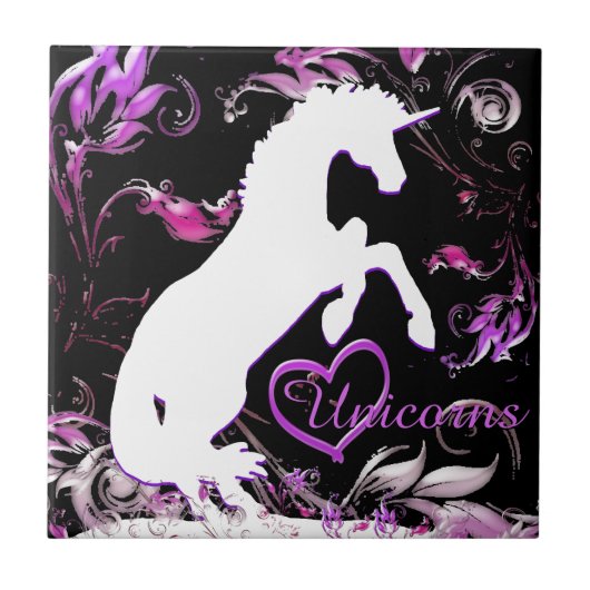 White Unicorn V (Farbenfroher Splash) Fliese (Vorderseite)