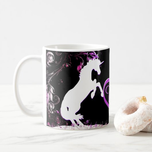White Unicorn V (Farbenfroher Splash) Kaffeetasse (Mit Donut)