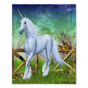 White Unicorn Woodland Gate Fantasy Horse Art 8x10 Fotodruck