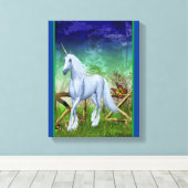 White Unicorn Woodland Tor Fantasy Hornhaut Leinwanddruck (Insitu (Holzboden))