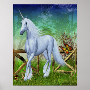 White Unicorn Woodland Tor Fantasy Hornhaut Poster