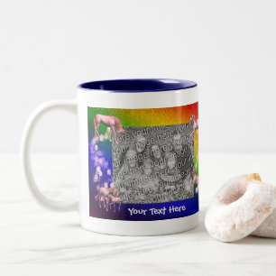 White Unicorns Rainbow Colors Personalisiertes Fot Zweifarbige Tasse