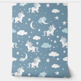 White Unicoron auf Blue Baby Kinderzimmer Tapete
