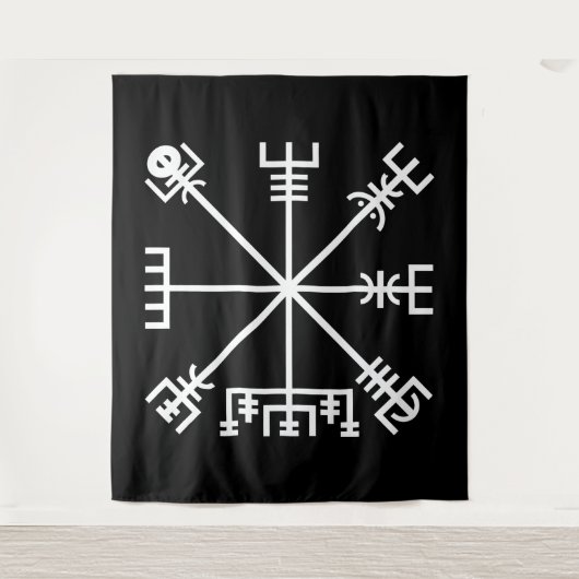 White Vegvisier Sigil auf schwarz Wandteppich (Vorderseite)