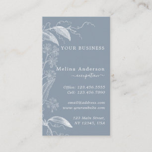 White Vintag Botany Dusty Blue Business Card Visitenkarte