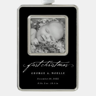 White Vintag Handwriting Baby 1. Foto Weihnachten Rahmen-Ornament Silber