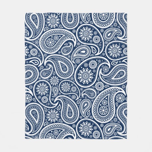 White Vintag Paisley Pattern on Royal Blue Fleecedecke (Vorderseite)