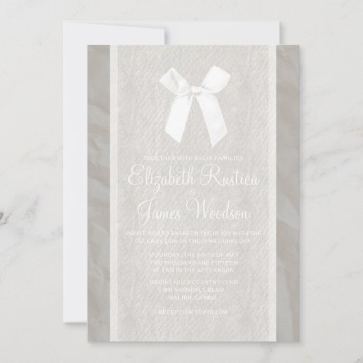 White Vintage Bow & Linen Wedding Invitations Einladung (Vorderseite)