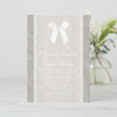 White Vintage Bow & Linen Wedding Invitations Einladung (Stehend Vorderseite)