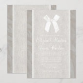 White Vintage Bow & Linen Wedding Invitations Einladung (Vorne/Hinten)