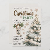 White vintage Christmas party invitation  Einladung (Vorne/Hinten)