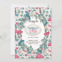 White Vintage Cottagecore Mushroom Birthday Einladung