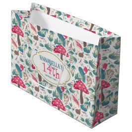 White Vintage Cottagecore Mushroom Birthday Große Geschenktüte