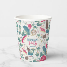 White Vintage Cottagecore Mushroom Birthday Pappbecher