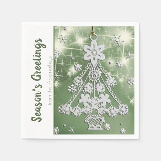 White Vintage Weihnachtsbaum-Ornament-Vorlage Serviette (Vorderseite)