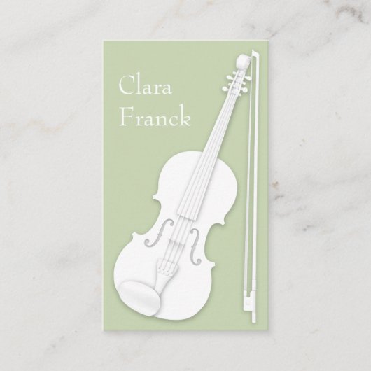 White Violin & Bow Eleganter Green String Player Visitenkarte (Vorderseite)