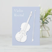 White Violin & Bow Music Erwägungsgrund Konzert Bl Einladung (Stehend Vorderseite)